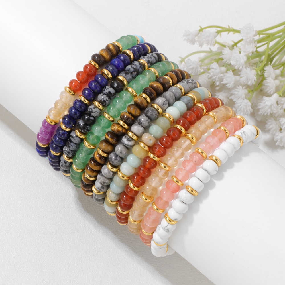 Mens Fashion Discord - Natural Stone Disc Beaded Bracelet Set