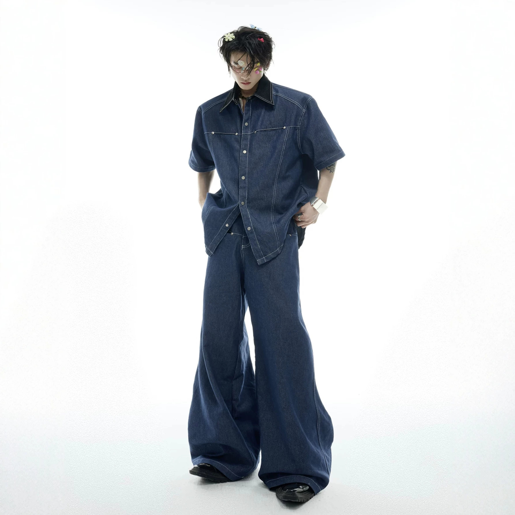Jeans Shirt Fashion For Men - Summer Men's Denim Matching Set American