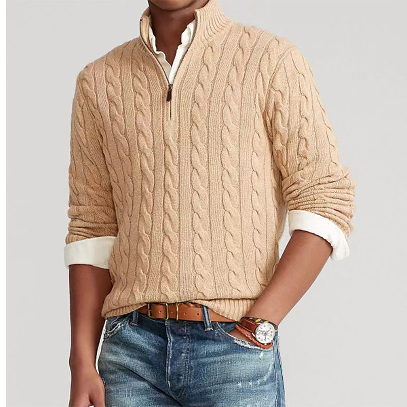 Men'S Fashion Zip Sweater - Mock Neck Knitted Sweater Men Solid