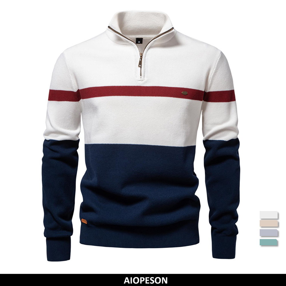 Men'S Fashion Zip Sweater - AIOPESON Brand High Quality Cotton Sweater