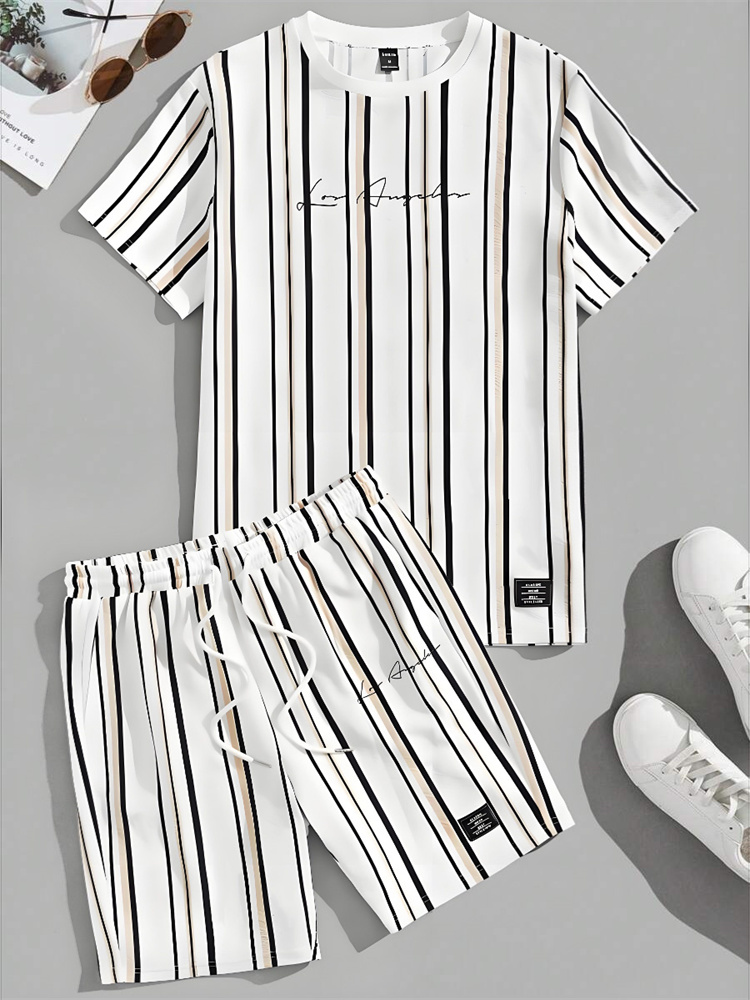 Jeans Shirt Fashion For Men - Summer 3D Striped Printed Men's Set