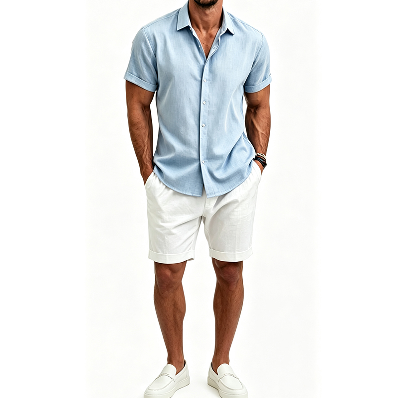 Track Suit Men - Men's Cotton Linen Shirt Set Summer