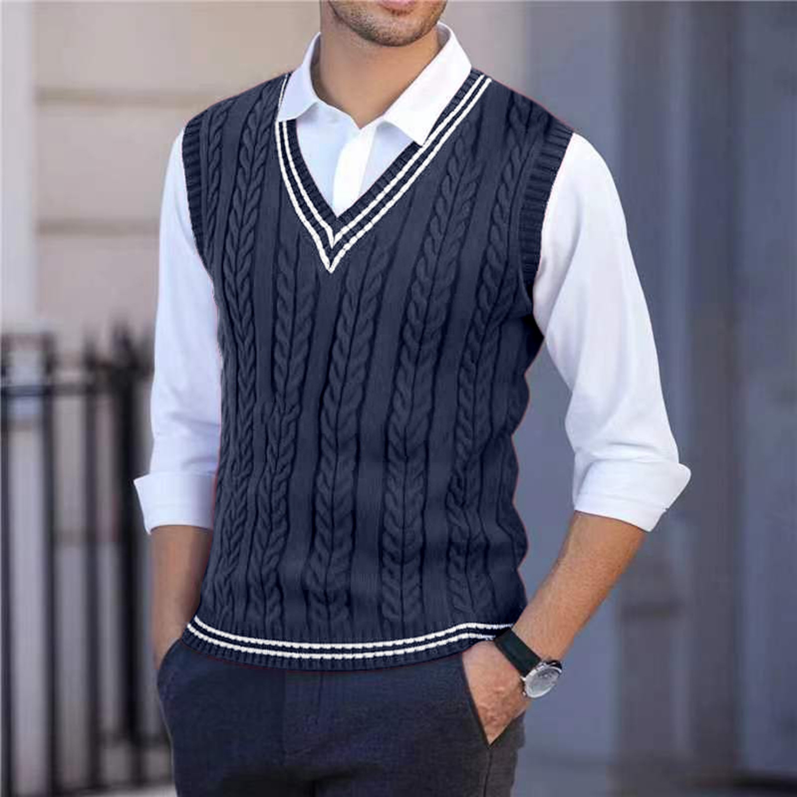 Men'S Fashion Zip Sweater - 2026 Men's Knitted V-Neck Sweater Vest