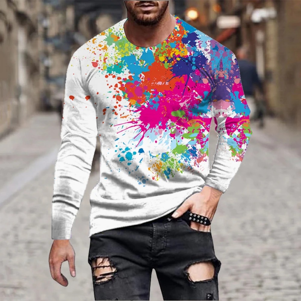 Men Rainbow Paint Splash 3D Pr - Men'S Fashion T Shirts review and price