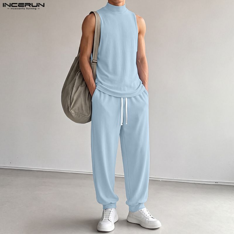 INCERUN Men Sets Solid Color T - Track Suit Men review and price