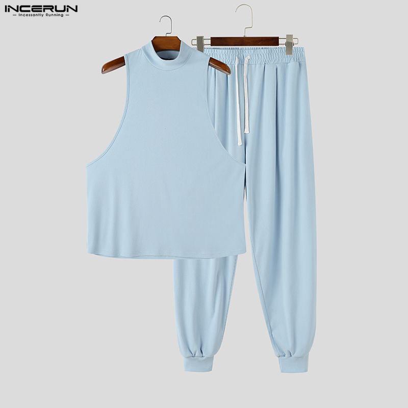 INCERUN Men Sets Solid Color T - Track Suit Men review and price