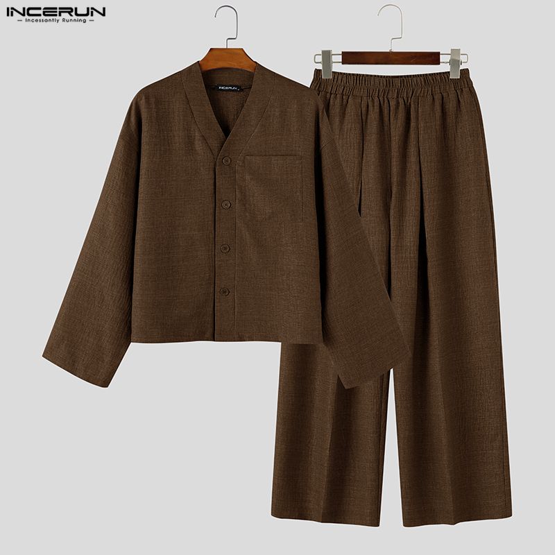 INCERUN Men Sets Solid Color L - Track Suit Men review and price