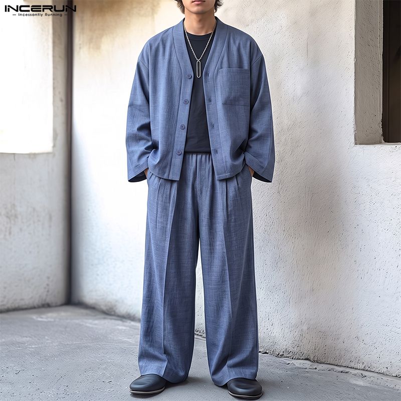 INCERUN Men Sets Solid Color L - Track Suit Men review and price