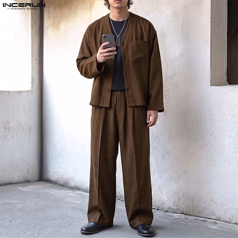 INCERUN Men Sets Solid Color L - Track Suit Men review and price