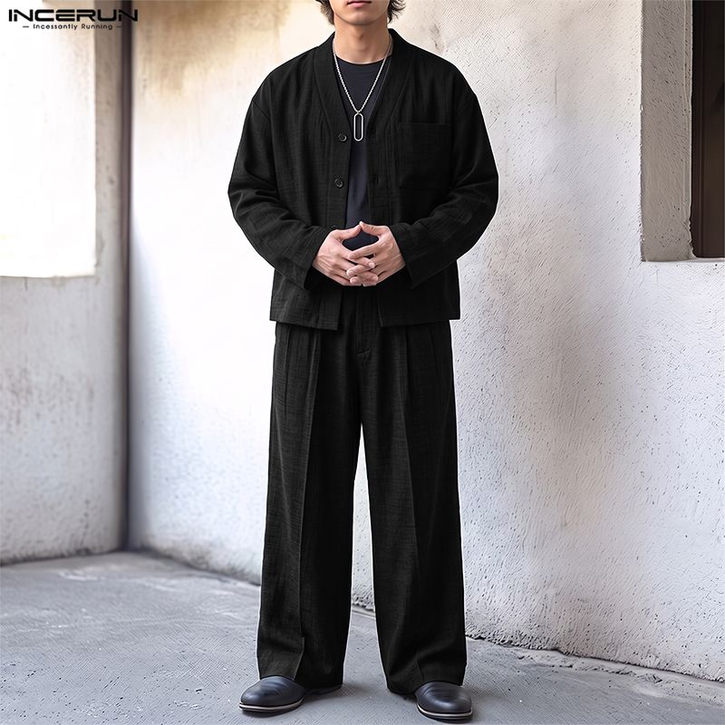 INCERUN Men Sets Solid Color L - Track Suit Men review and price