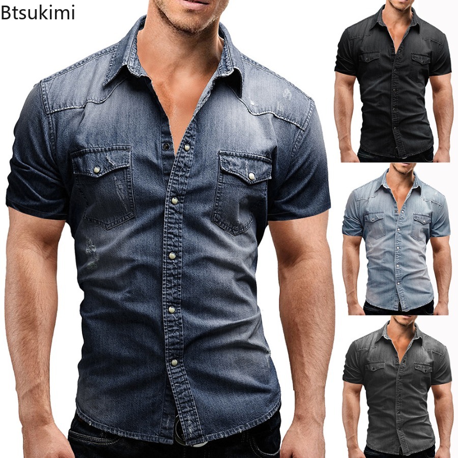 New 2026 Men's Elastic Slim De - Jeans Shirt Fashion For Men review and price