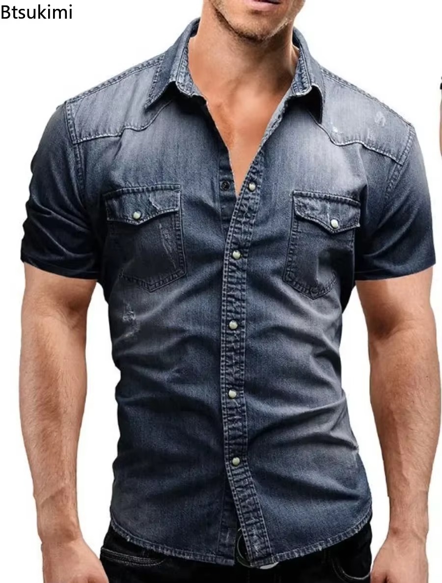 New 2026 Men's Elastic Slim De - Jeans Shirt Fashion For Men review and price