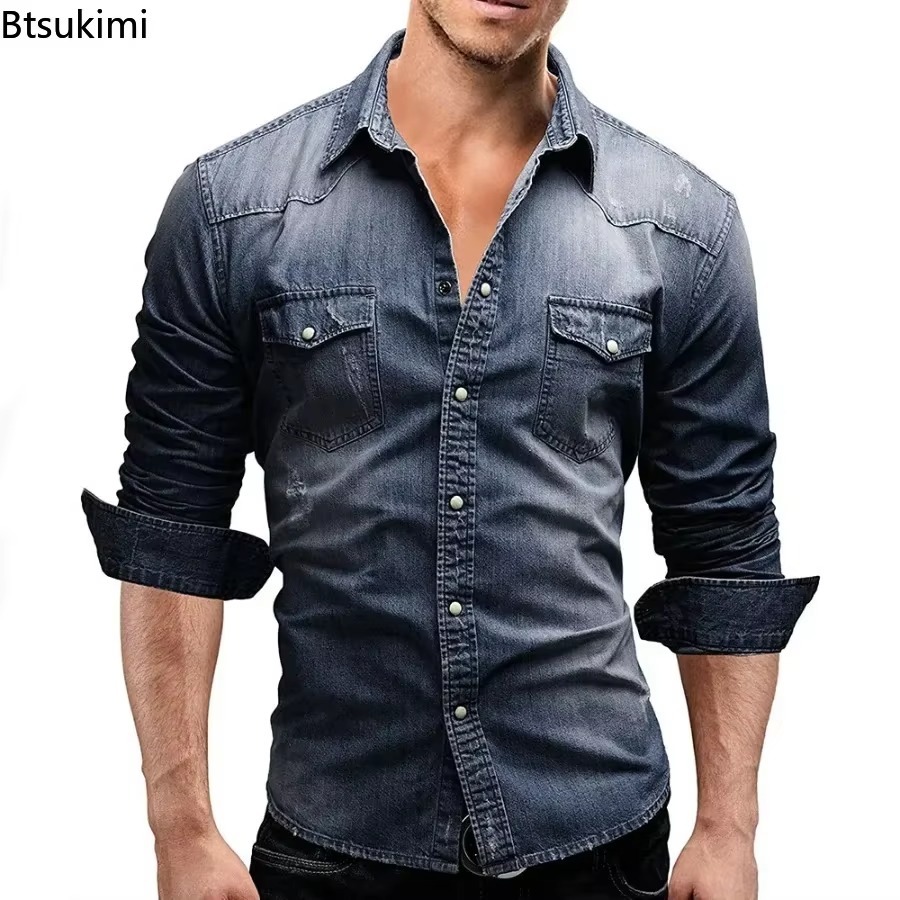 New 2026 Men's Elastic Slim De - Jeans Shirt Fashion For Men review and price