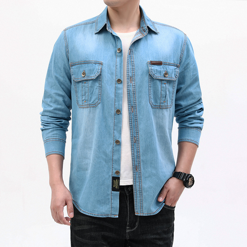 New Fashion Men Light Blue Lon - Jeans Shirt Fashion For Men review and price