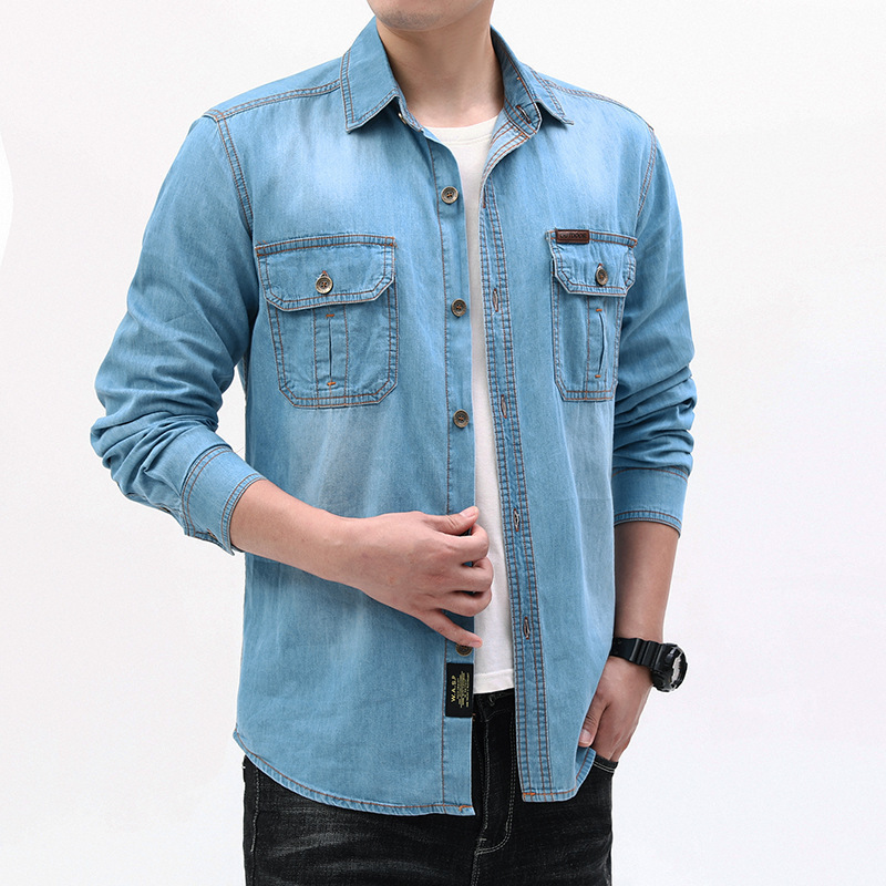New Fashion Men Light Blue Lon - Jeans Shirt Fashion For Men review and price